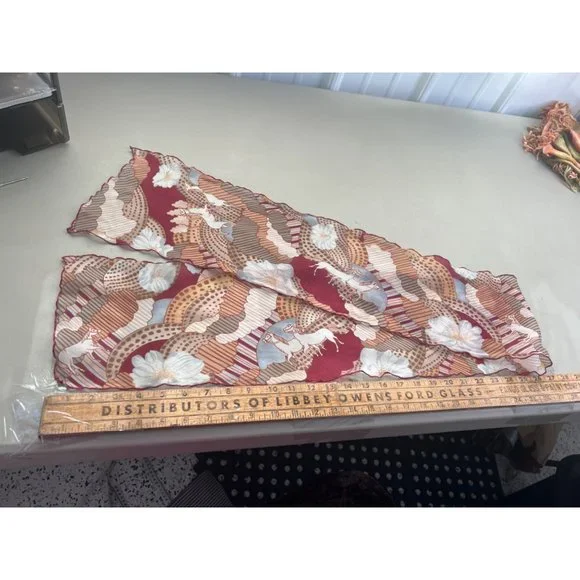 Vintage Pleated Floral Horse Print Rectangle Scarf Lightweight Sheer Neck Wrap M - Picture 4 of 5
